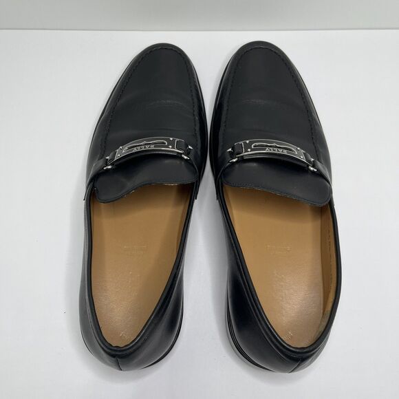 BALLY Black Leather Loafers Dress Shoes Silver Buckle Logo Men’s Size 8 D RARE main image 5